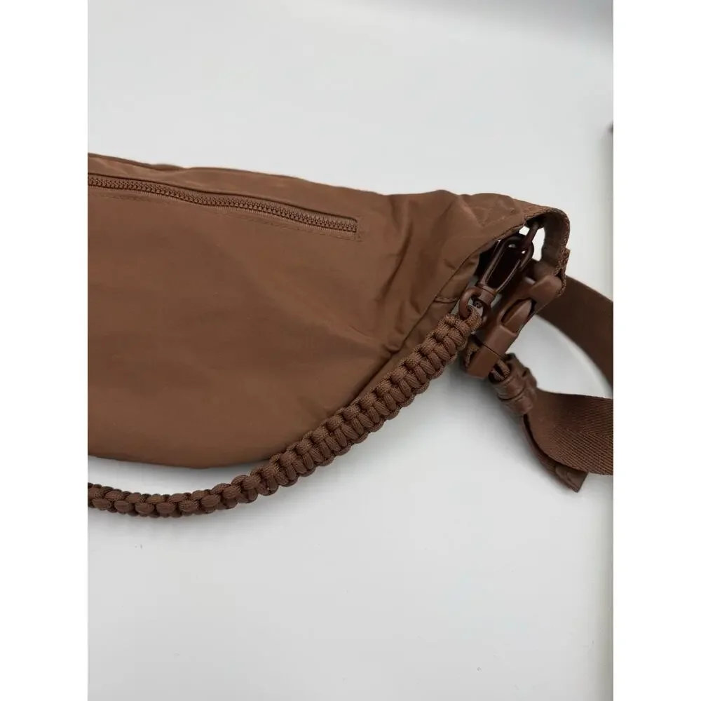 BÉIS Brown Nylon Sport Pack Belt Bag Crossbody Fanny Pack with Braided Rope
